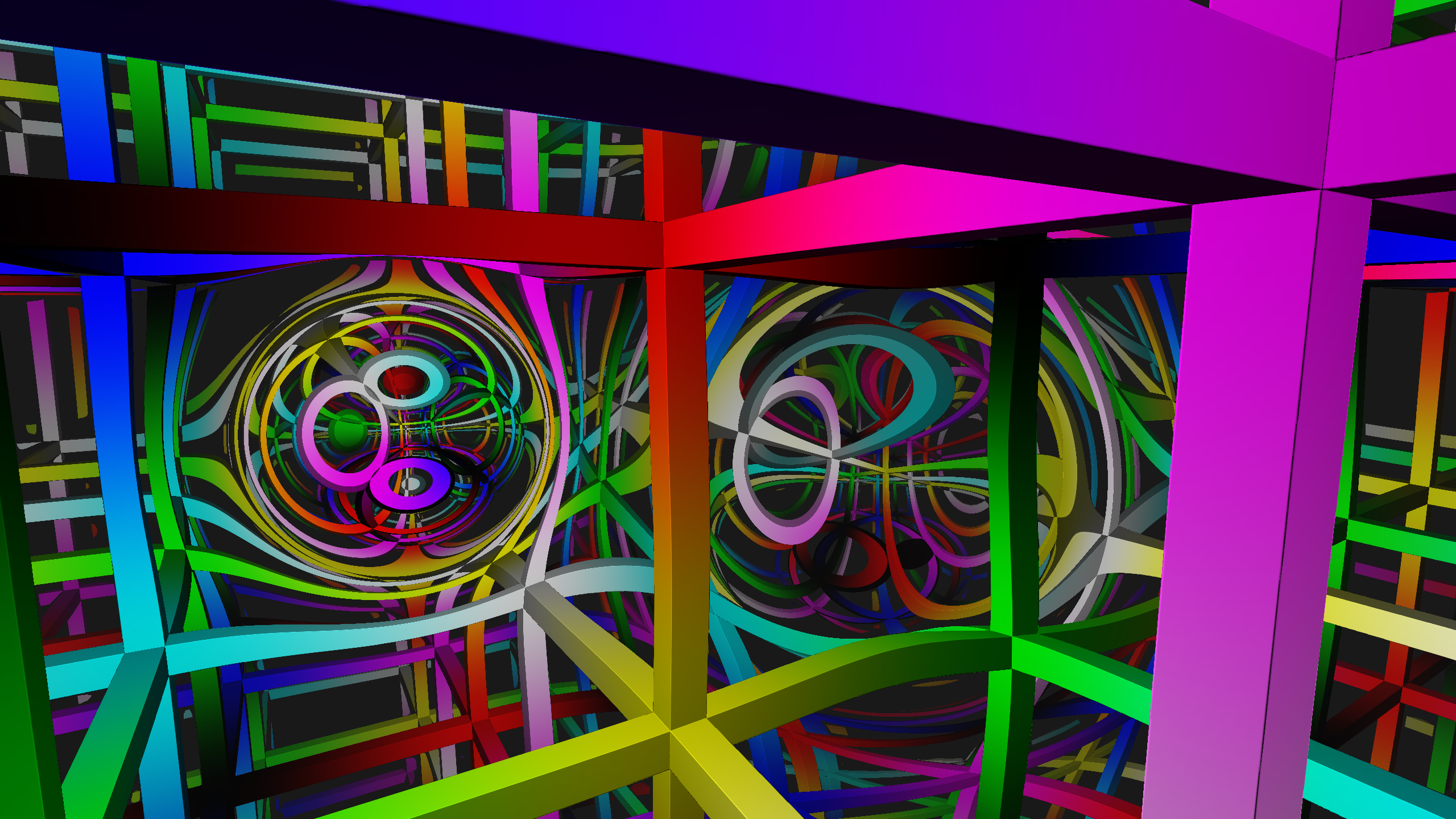 Screenshot of the geodesic raytracer, showing the space being bent, resulting in a kind of lens effect.