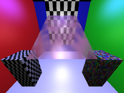 Screenshot of the final result of the rasterization course, showcasing a 3D scene with perspective, textures and transparency